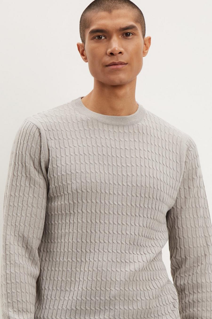 Textured Cable Crew Neck Jumper