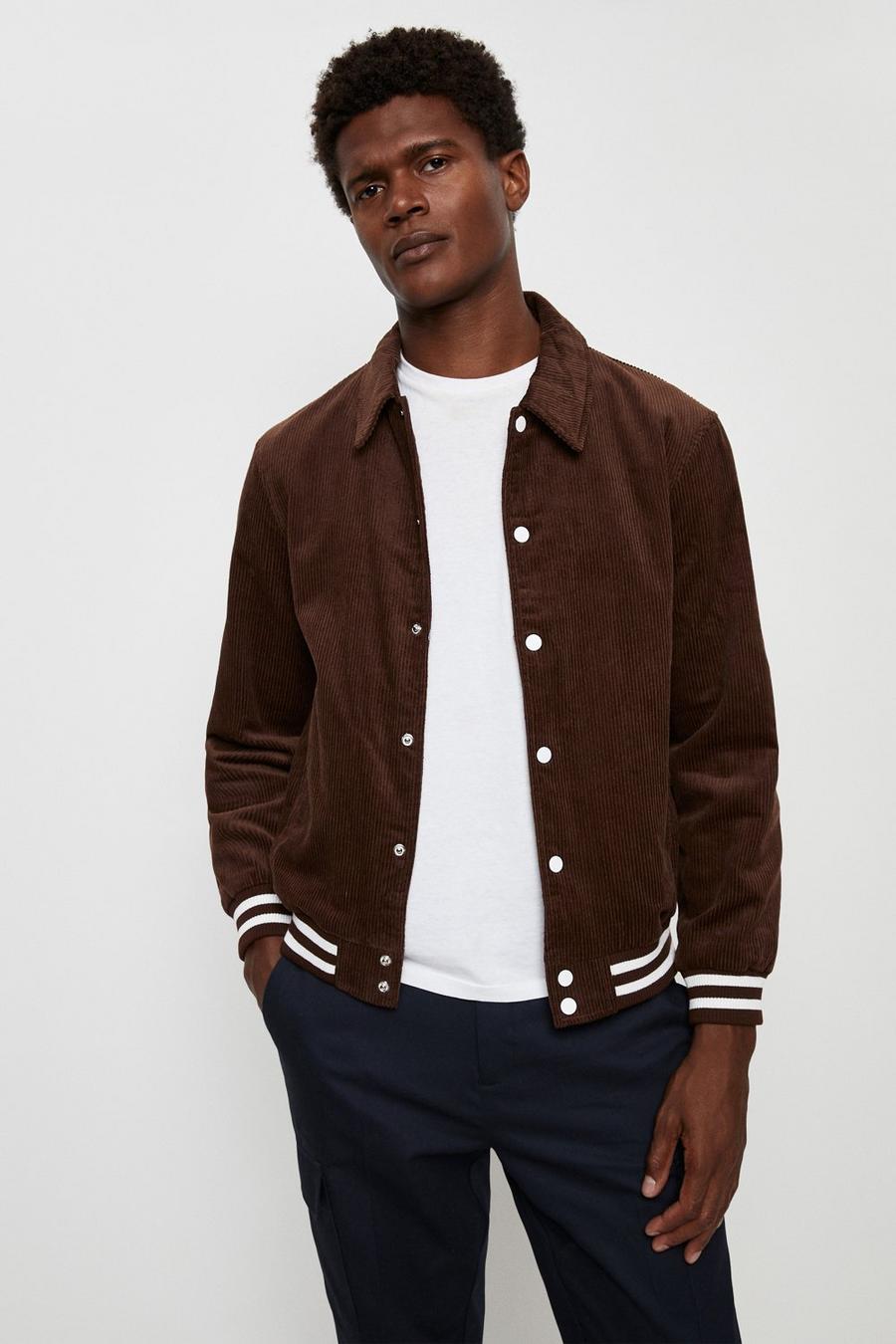 Cord Collared Varsity Jacket With Tipping