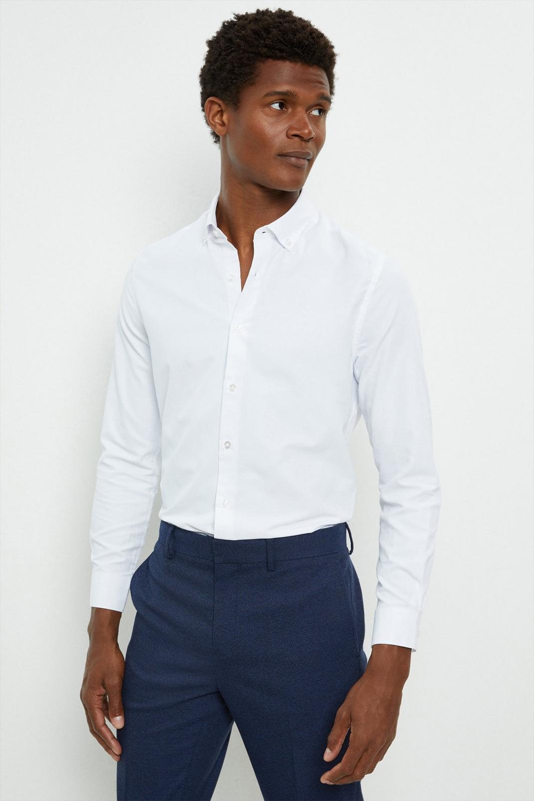 Skinny Fit White Button Down Shirt image number 1