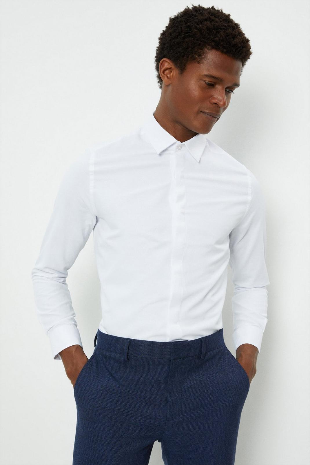 White Skinny Fit Collar Shirt image number 1