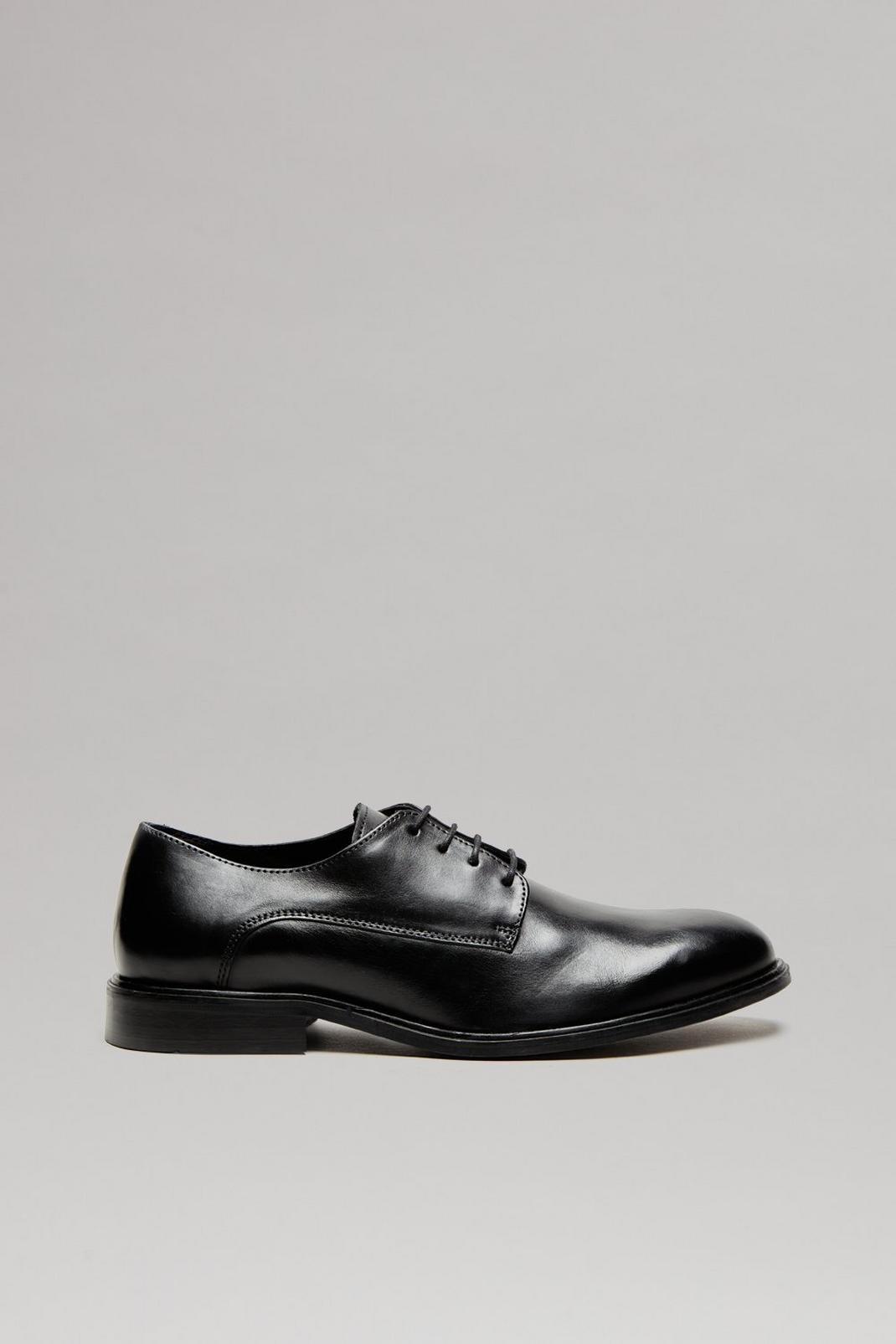 Black Premium Leather Derby Shoes image number 1
