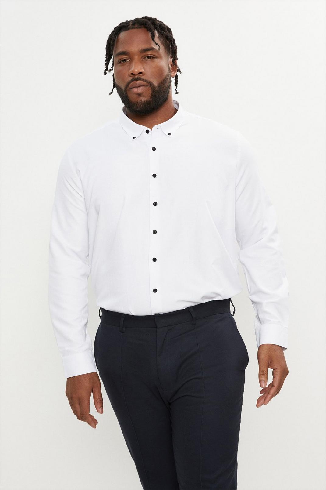 White Plus & Tall Slim Contrast Button Down Shirt image number 1