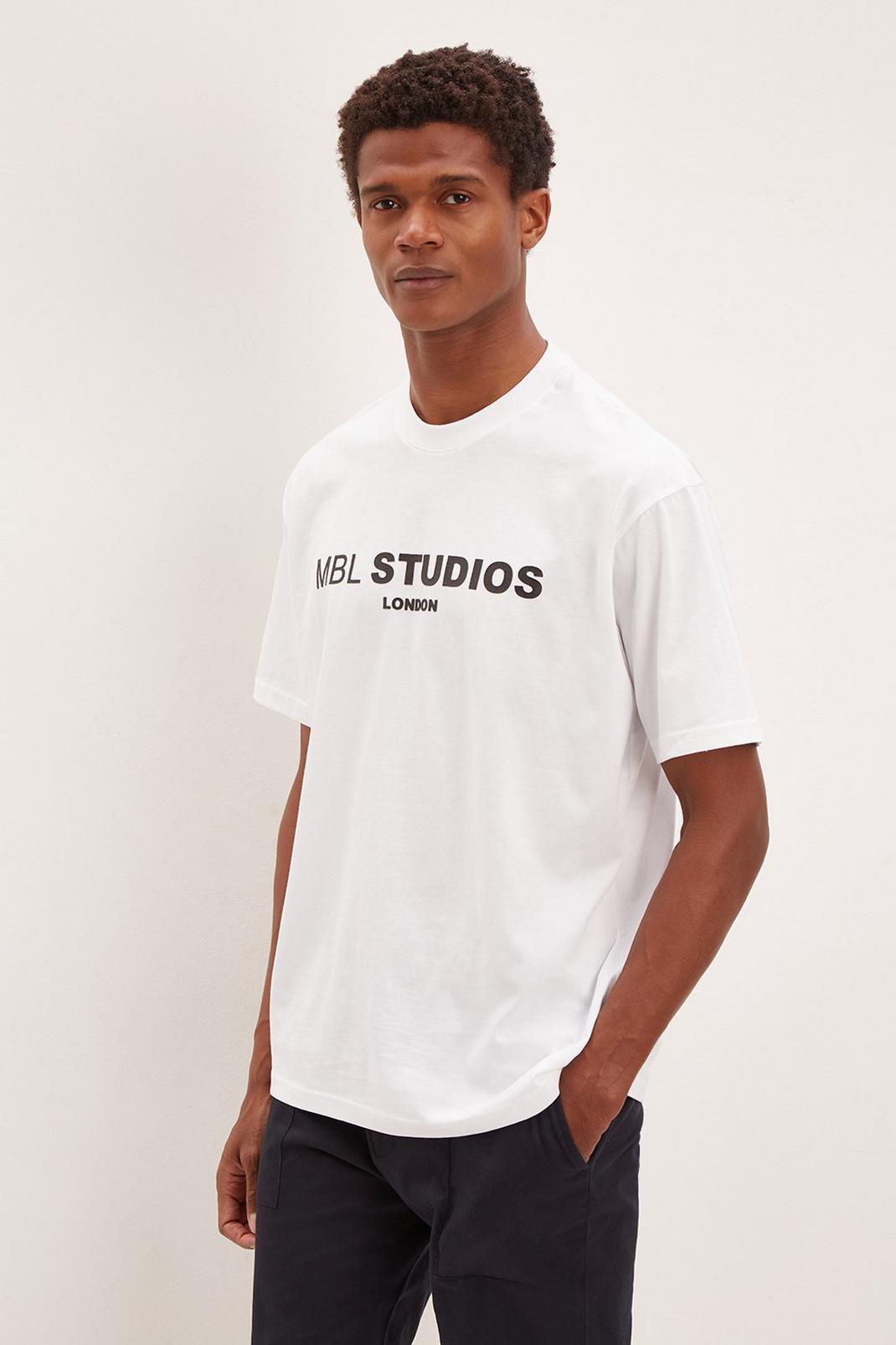 White Relaxed MBL Studios T-Shirt image number 1