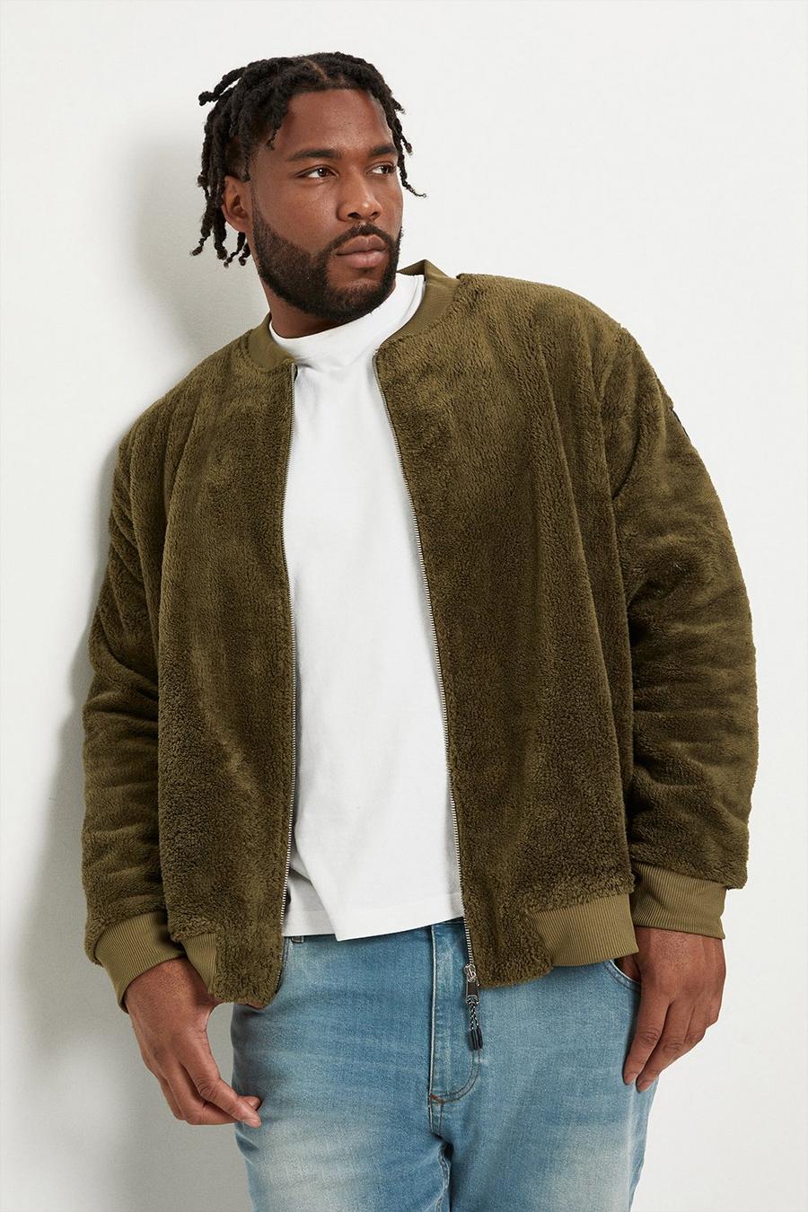 Plus Relaxed Fit Long Sleeve Borg Bomber Jacket