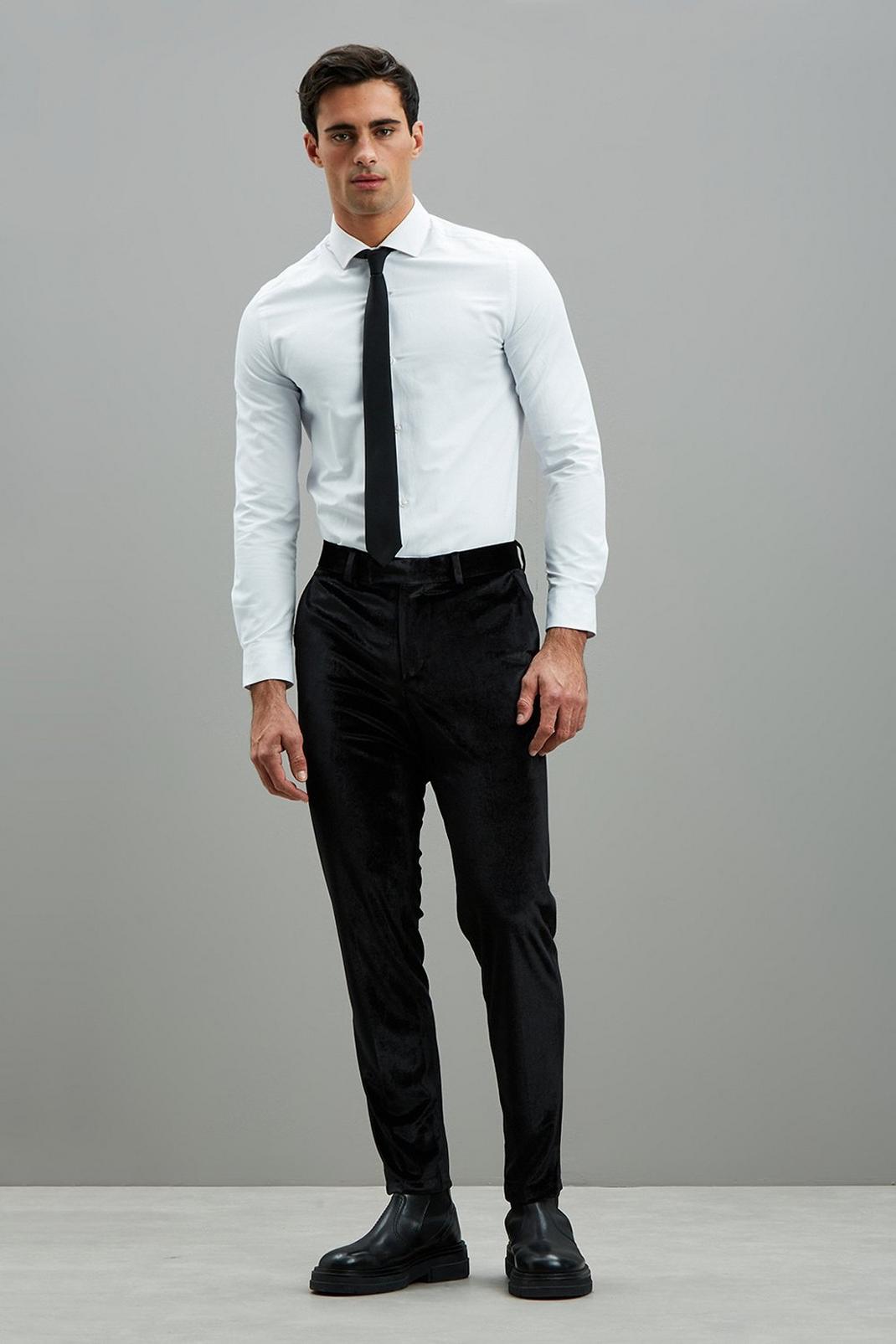 105 Slim Fit Black Velvet Trousers image number 1