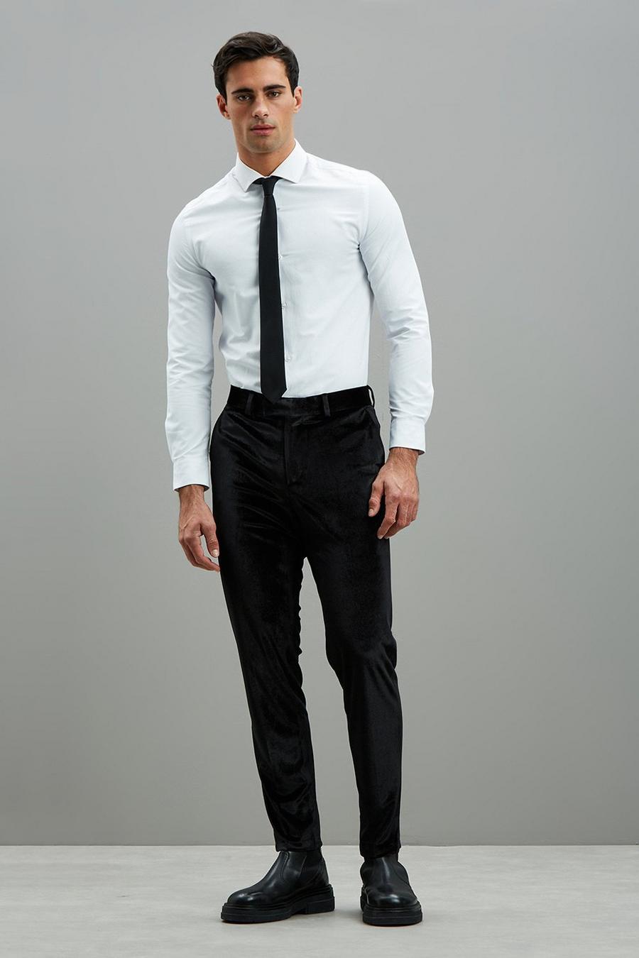 Slim Fit Black Velvet Suit Trousers