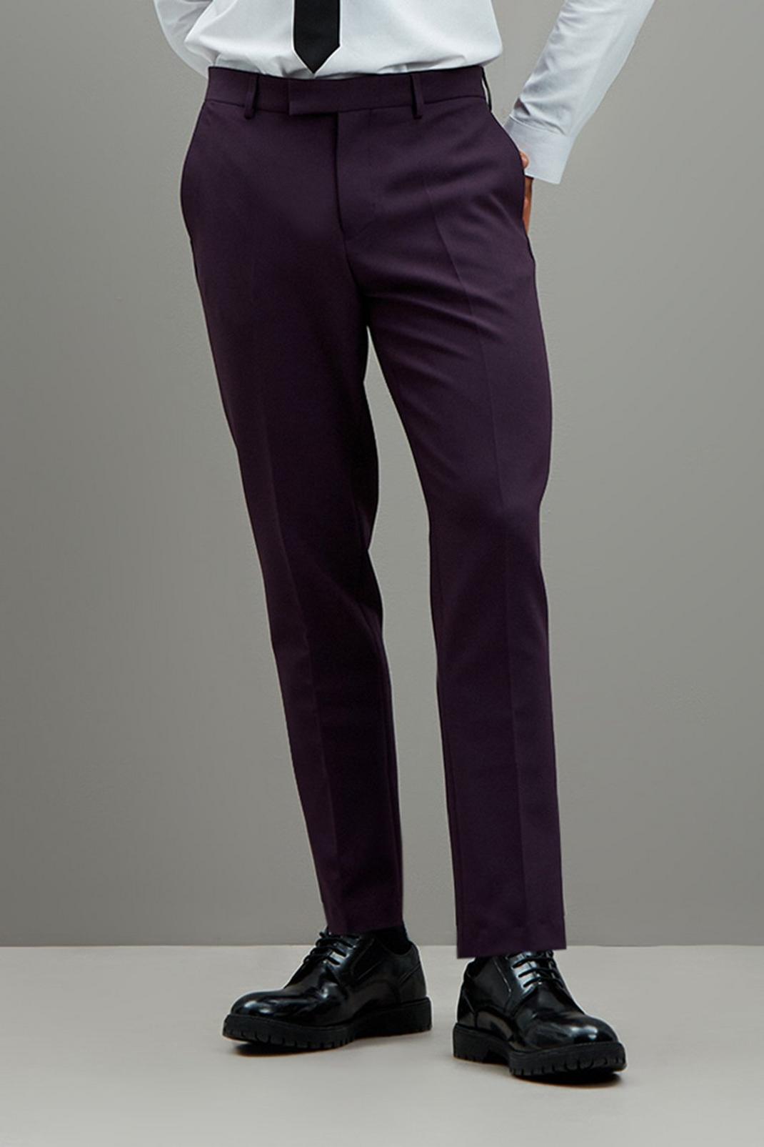 Skinny Fit Purple Tuxedo Trousers image number 1