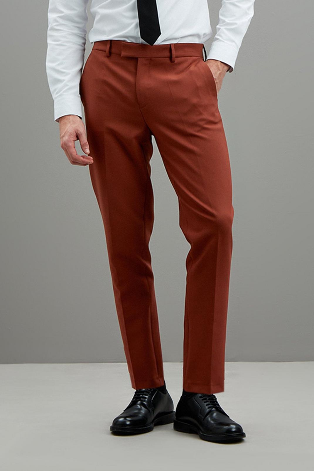 Brown Skinny Fit Tan Tuxedo Trousers image number 1