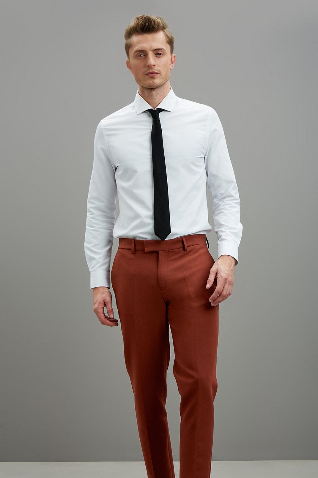 109 Skinny Fit Tan Tuxedo Trousers image number 2
