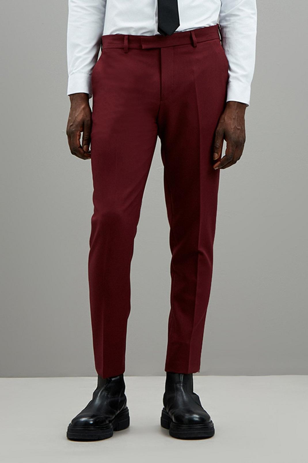 Skinny Burgundy Tuxedo Suit Trousers image number 1