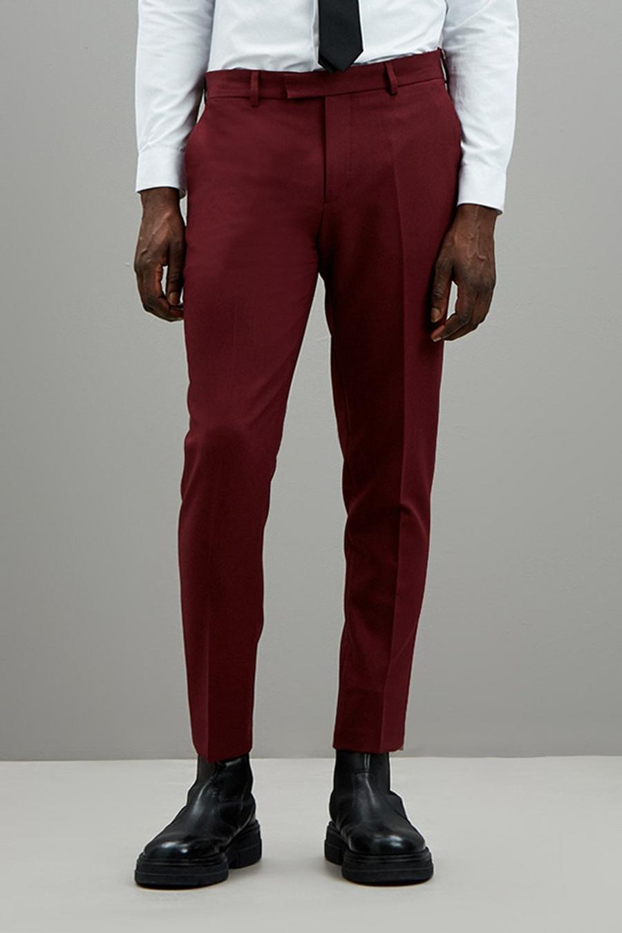 Skinny Fit Burgundy Tuxedo Suit Trousers