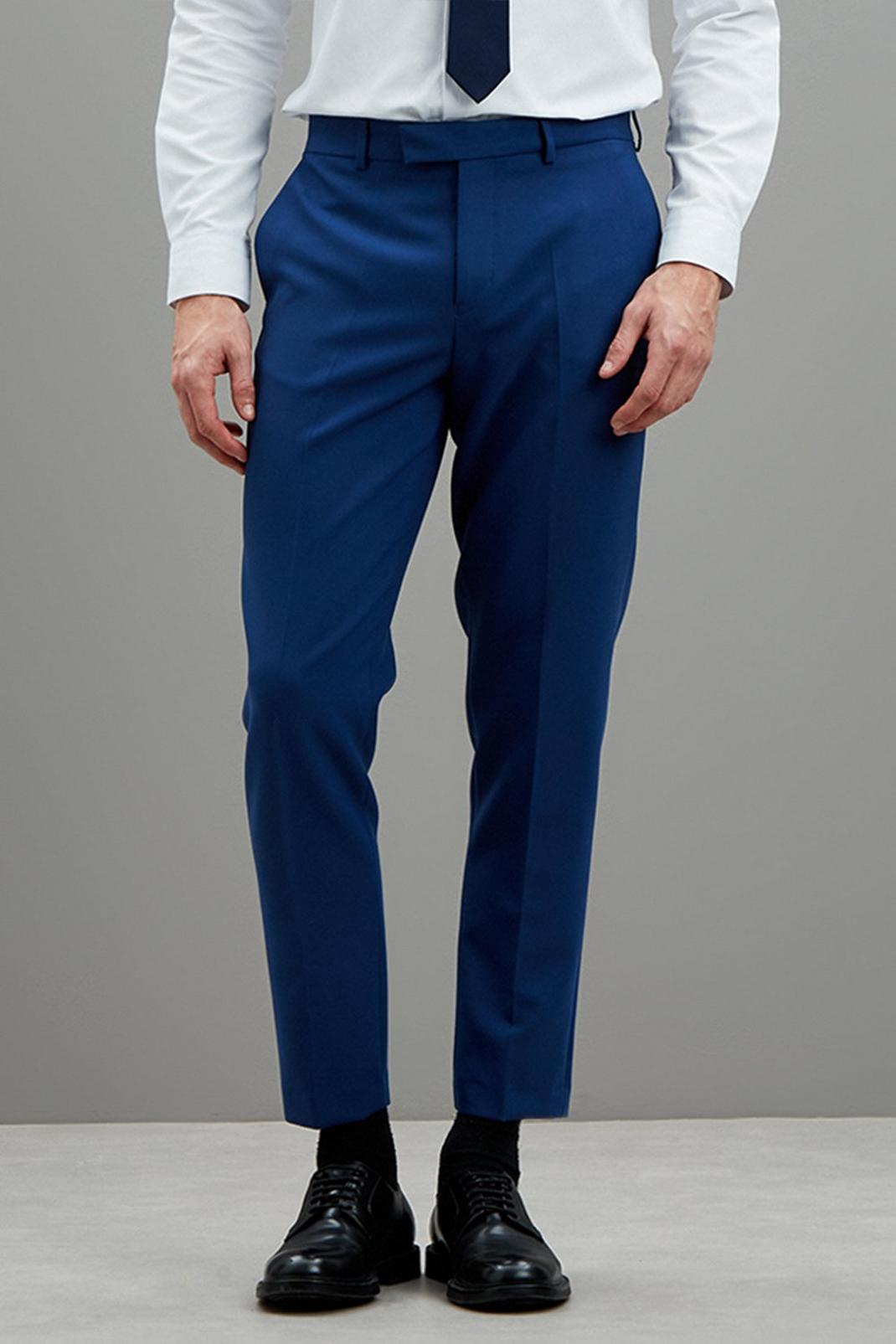 Skinny Fit Blue Tuxedo Suit Trousers image number 1