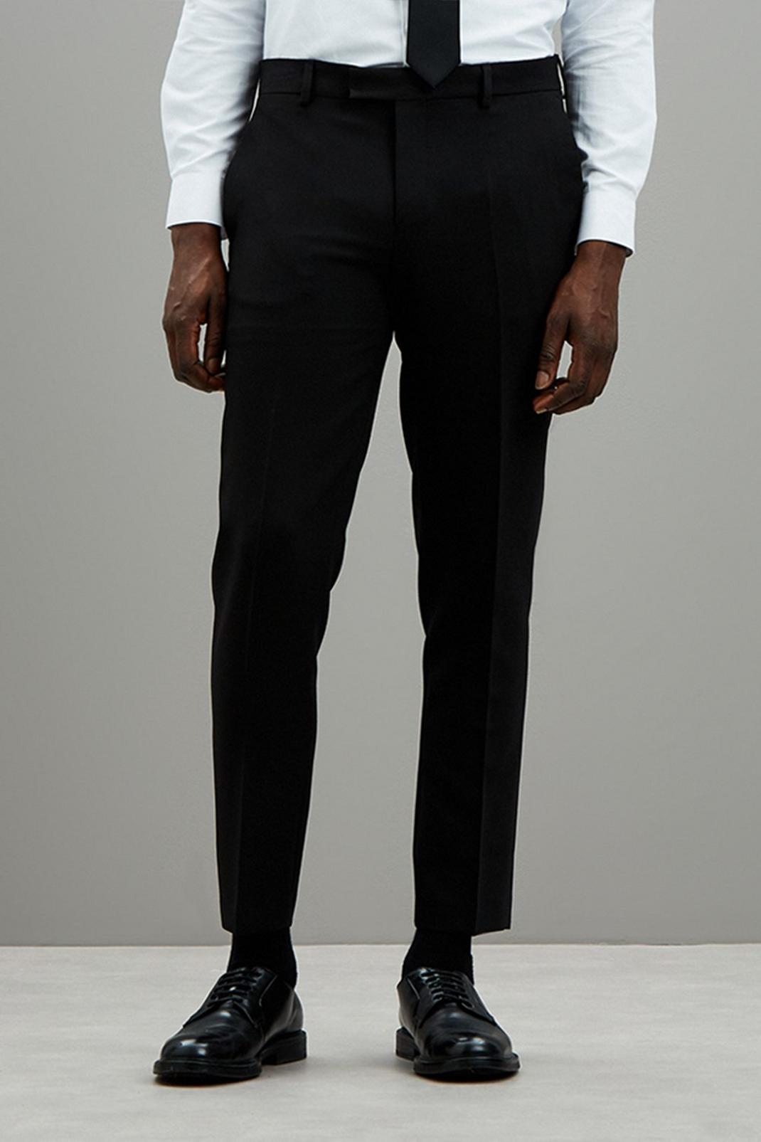 Skinny Fit Black Tuxedo Trousers image number 1