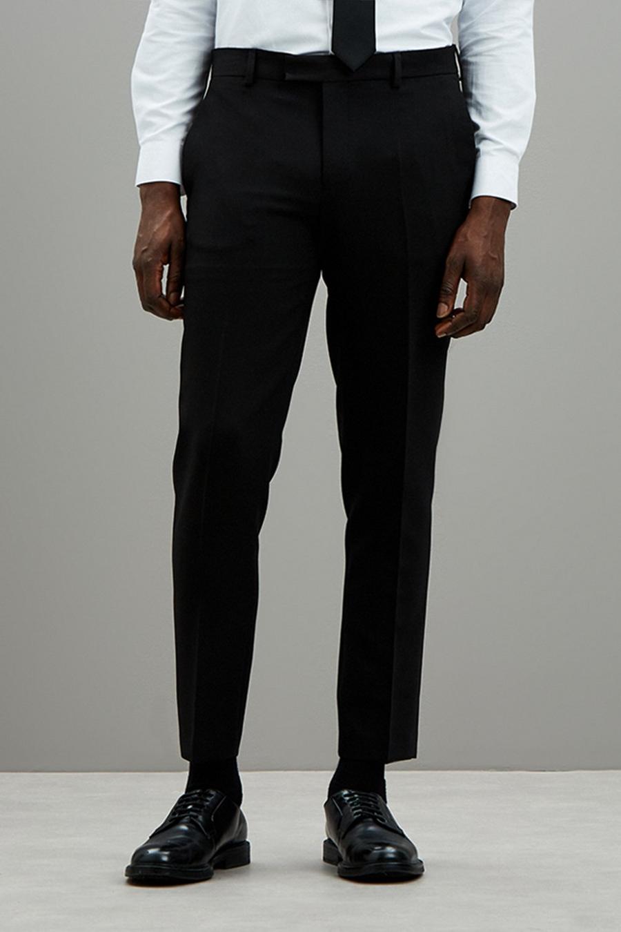 Skinny Fit Black Tuxedo Suit Trousers