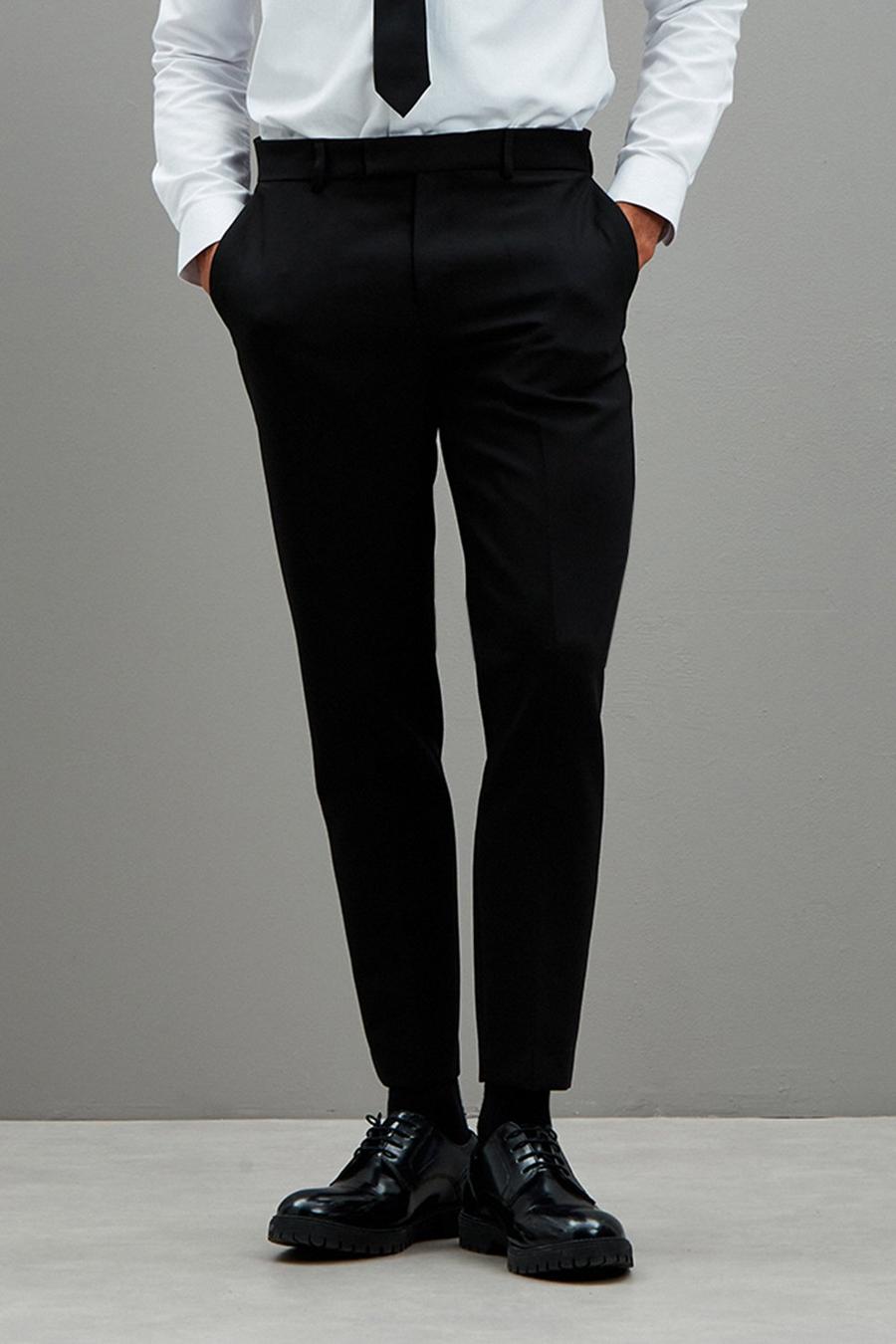 Skinny Fit Black Tuxedo Trousers