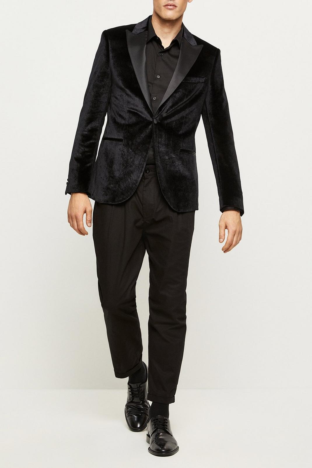 Slim Fit Black Velvet Suit Jacket image number 1