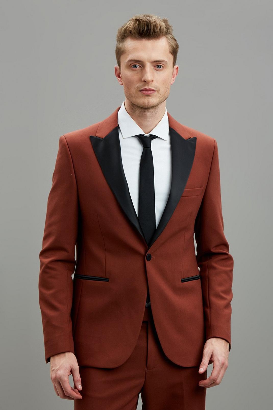 Brown Skinny Satin Tan Tuxedo Suit Jacket image number 1