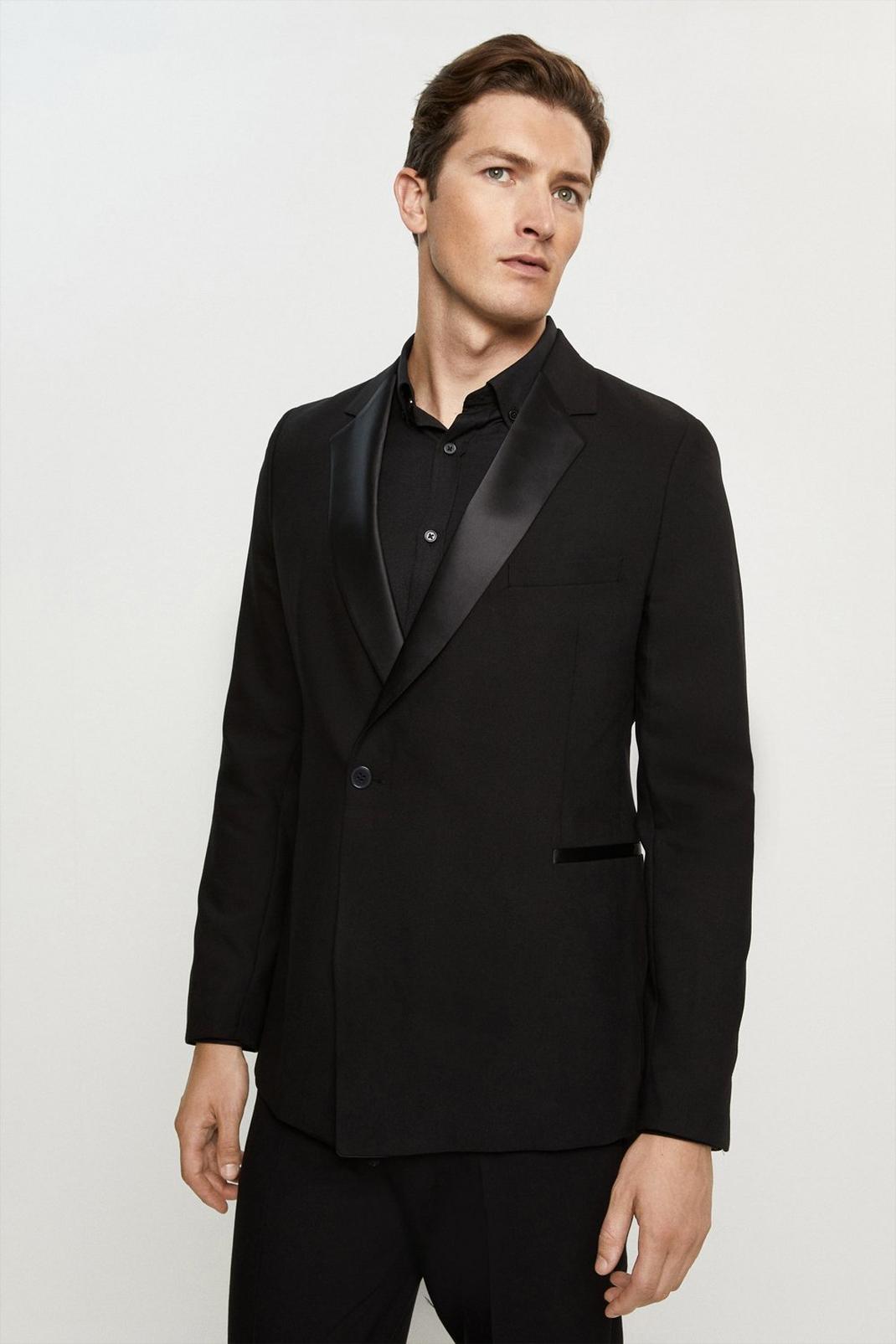 Skinny Fit Black Double Breasted Tuxedo Jacket image number 1