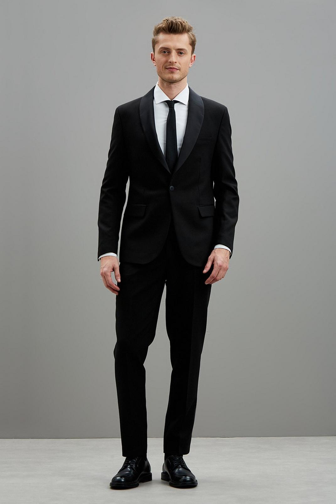 105 Slim Fit Black Tuxedo Shawl Jacket image number 2