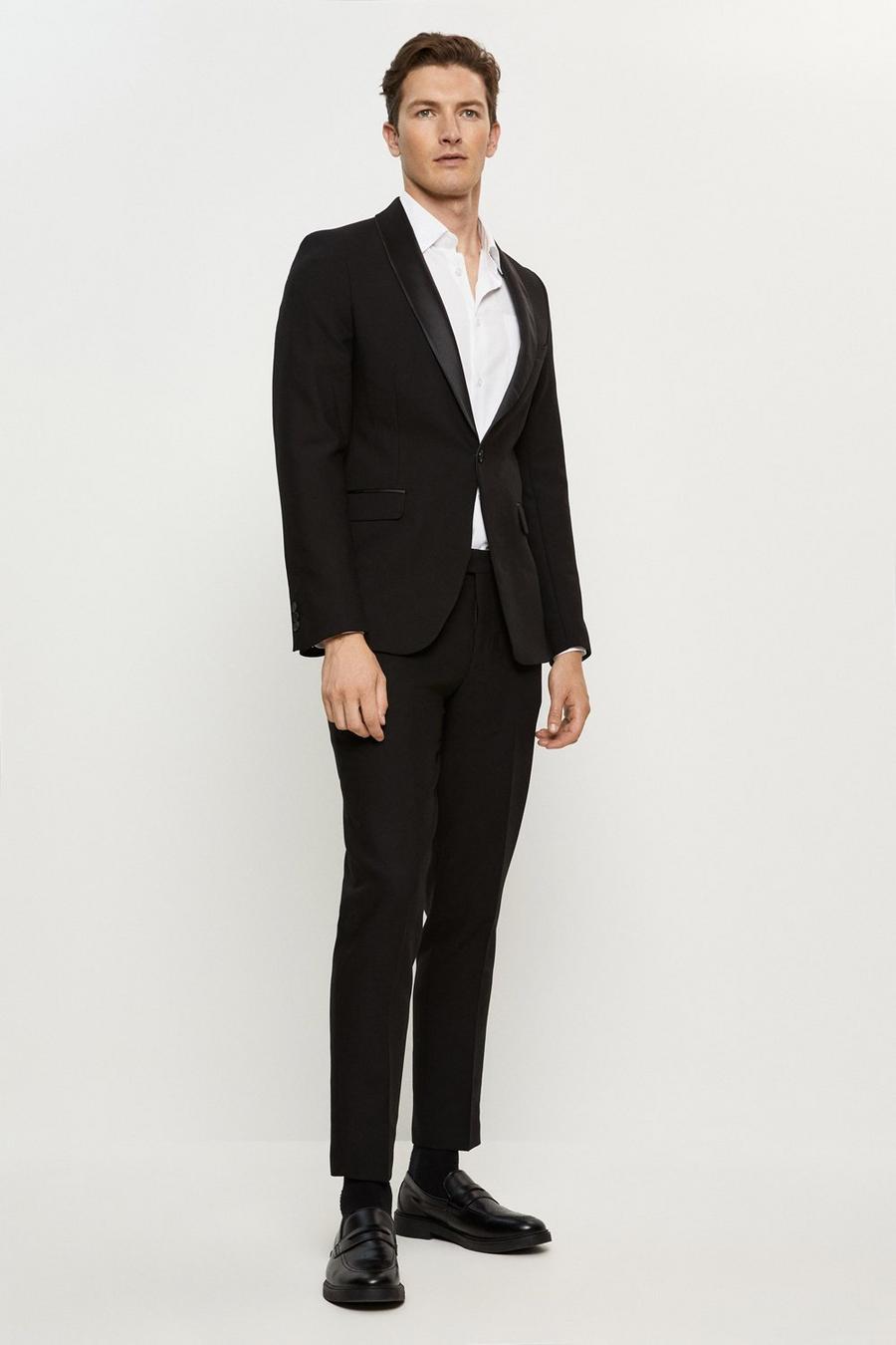 Skinny Fit Black Shawl Tuxedo Suit Jacket 