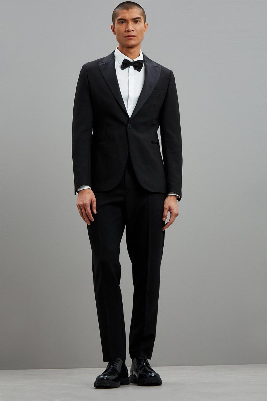 Super Skinny Fit Black Tuxedo Suit Jacket image number 1