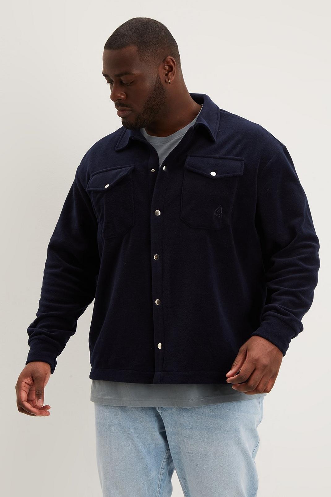Navy Plus And Tall Long Sleeve Relaxed Fleece Shacket image number 1