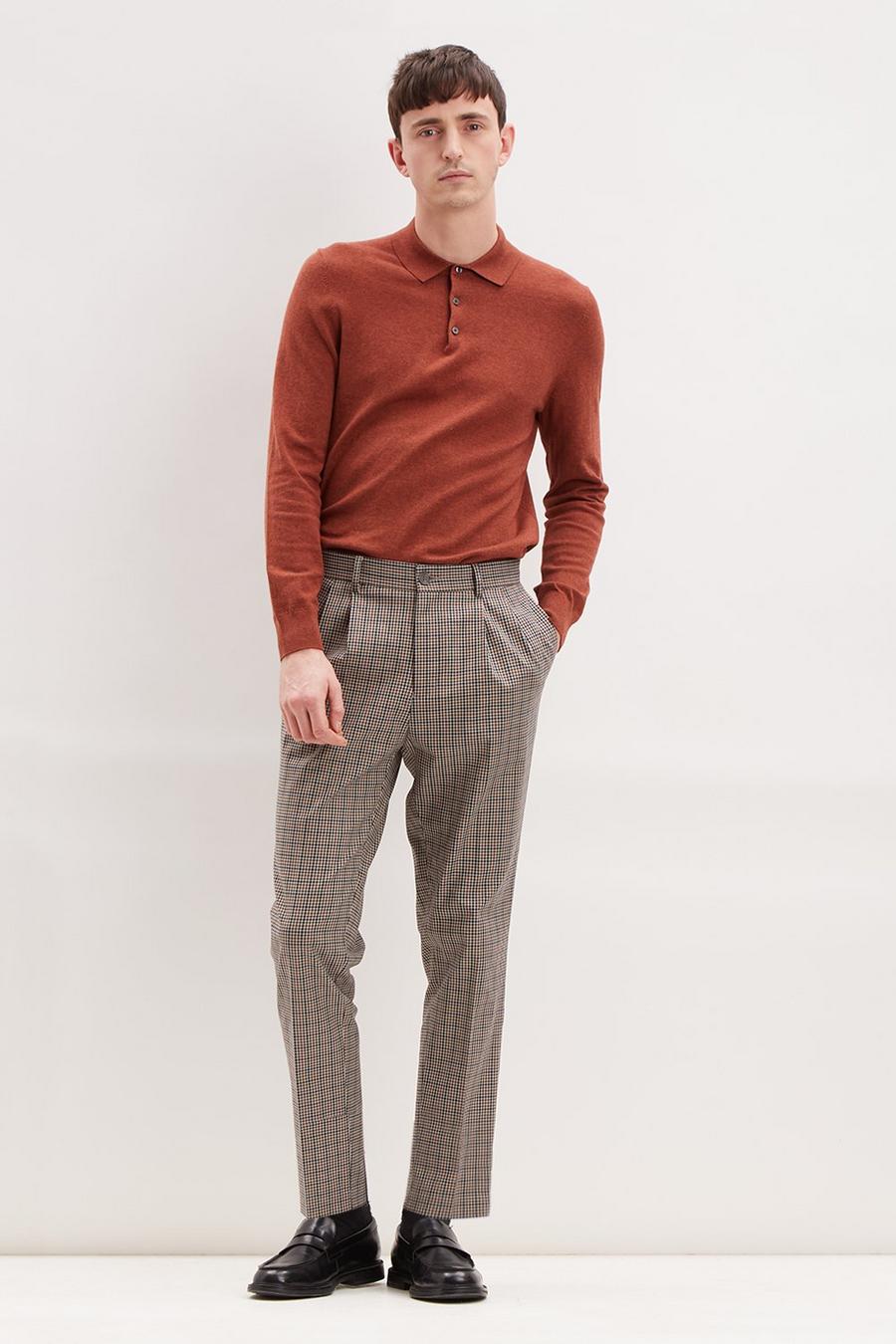 Slim Tapered Dogtooth Pleat Front Trousers