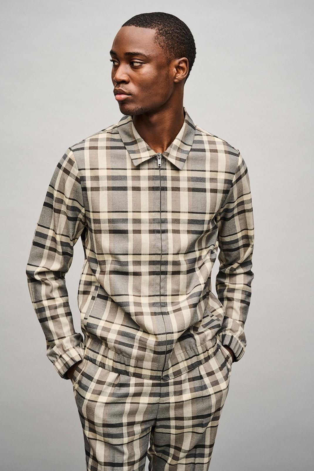 Neutral Check Smart Collared Harrington image number 1