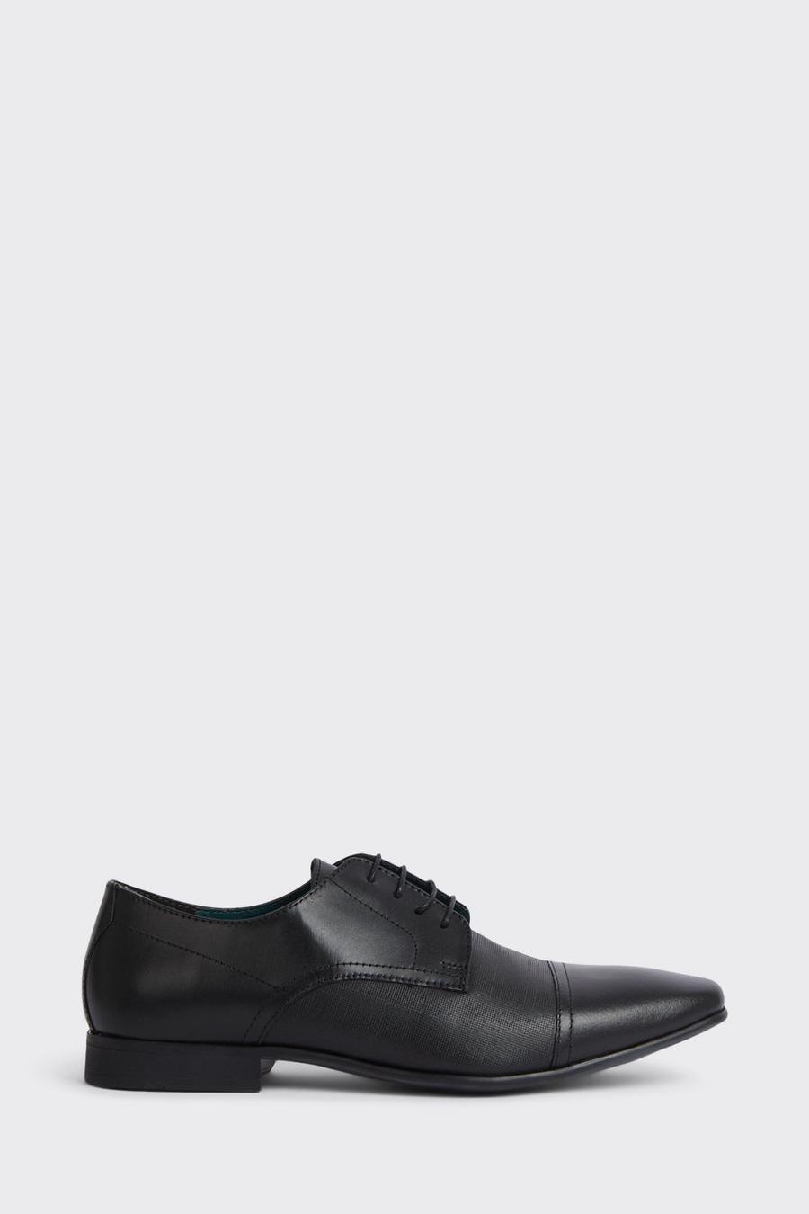 Black Leather Cap Toe Derby Shoes