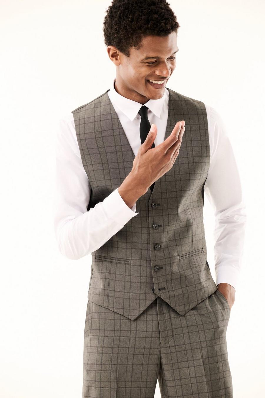 Tailored Fit Grey Pow Check Waistcoat