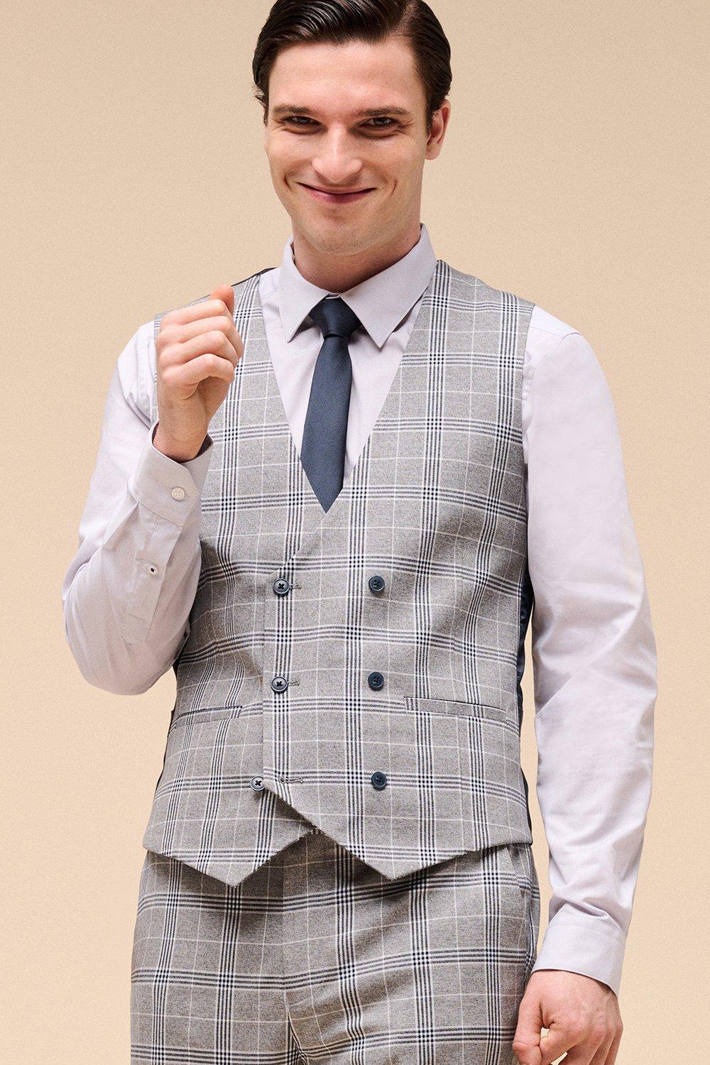 grey small check suit