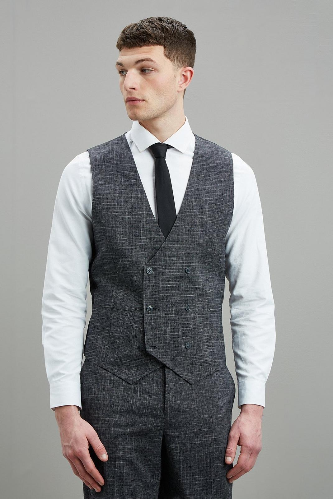 Grey Skinny Fit Grindle Weave Waistcoat image number 1