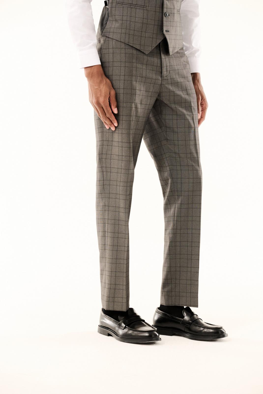 Brown Tailored Fit Grey Pow Check Trousers image number 1