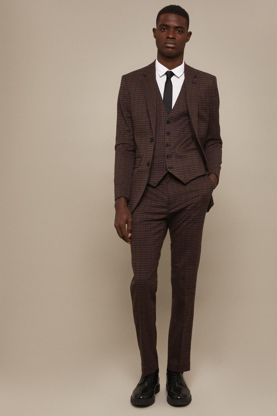 Slim Fit Brown Check Suit Trousers