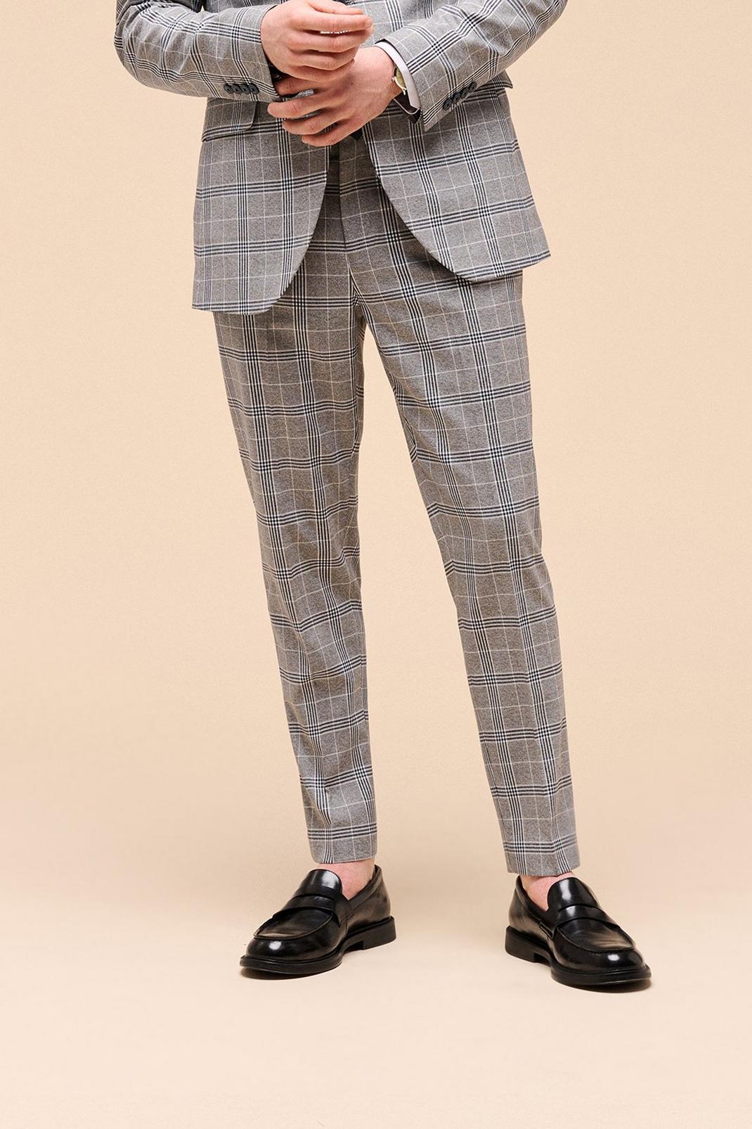 131 Skinny Fit Grey Check Trousers image number 1