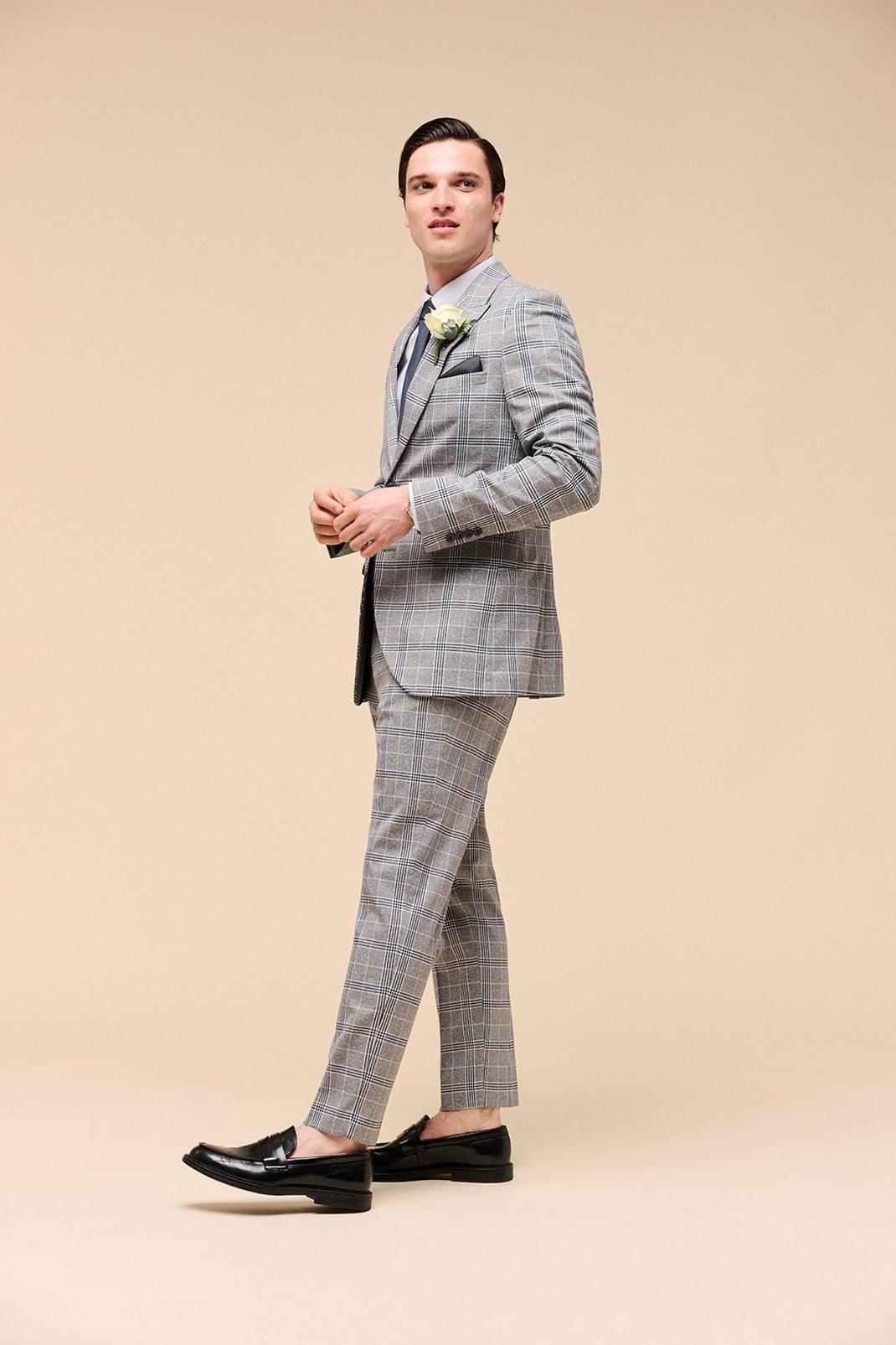 131 Skinny Fit Grey Check Trousers image number 2
