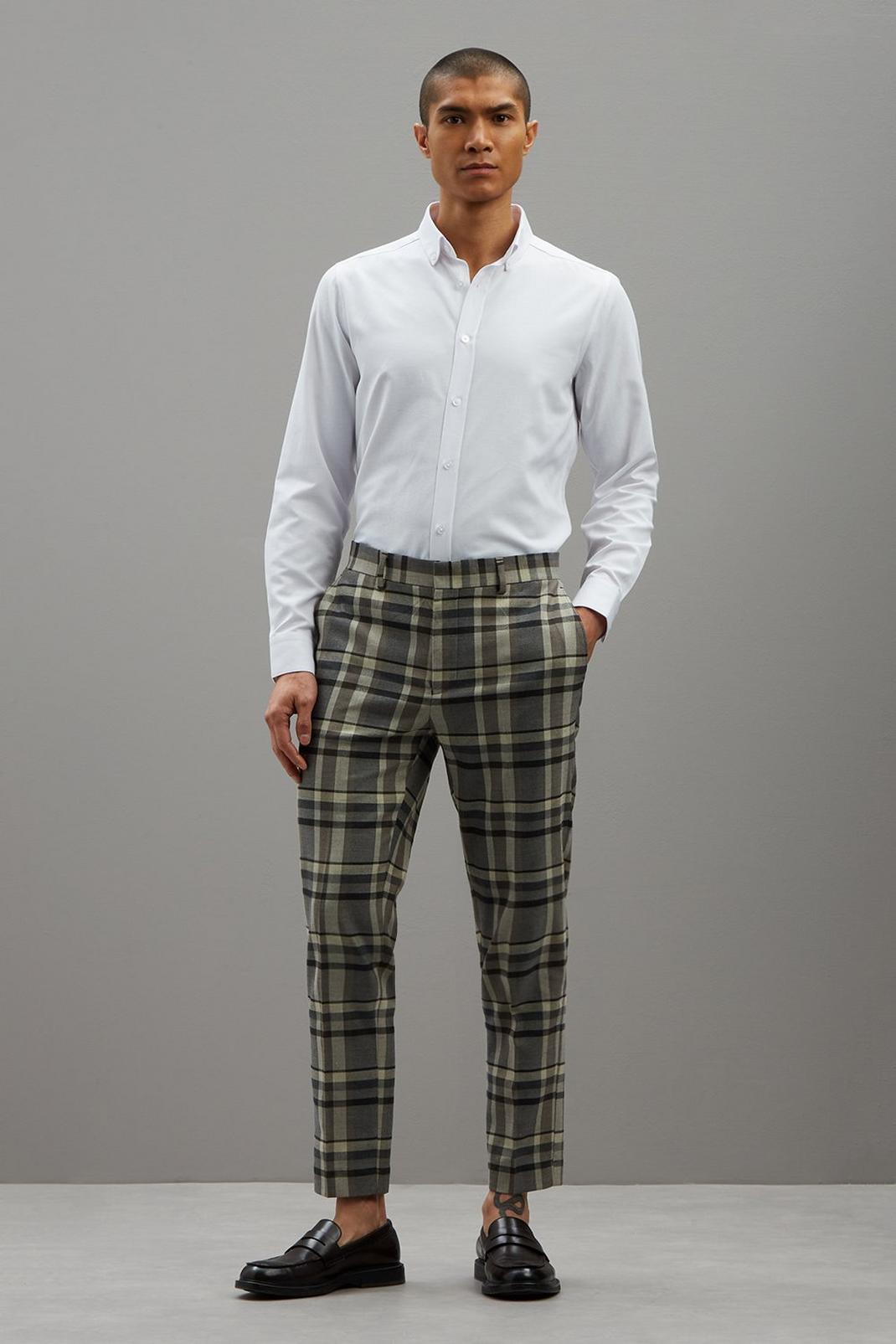 109 Skinny Fit Folk Brown Check Trousers image number 2