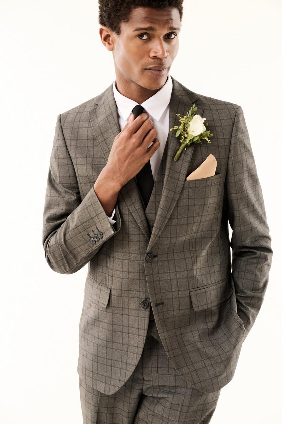 Tailored Fit Grey Pow Check Three-Piece Suit