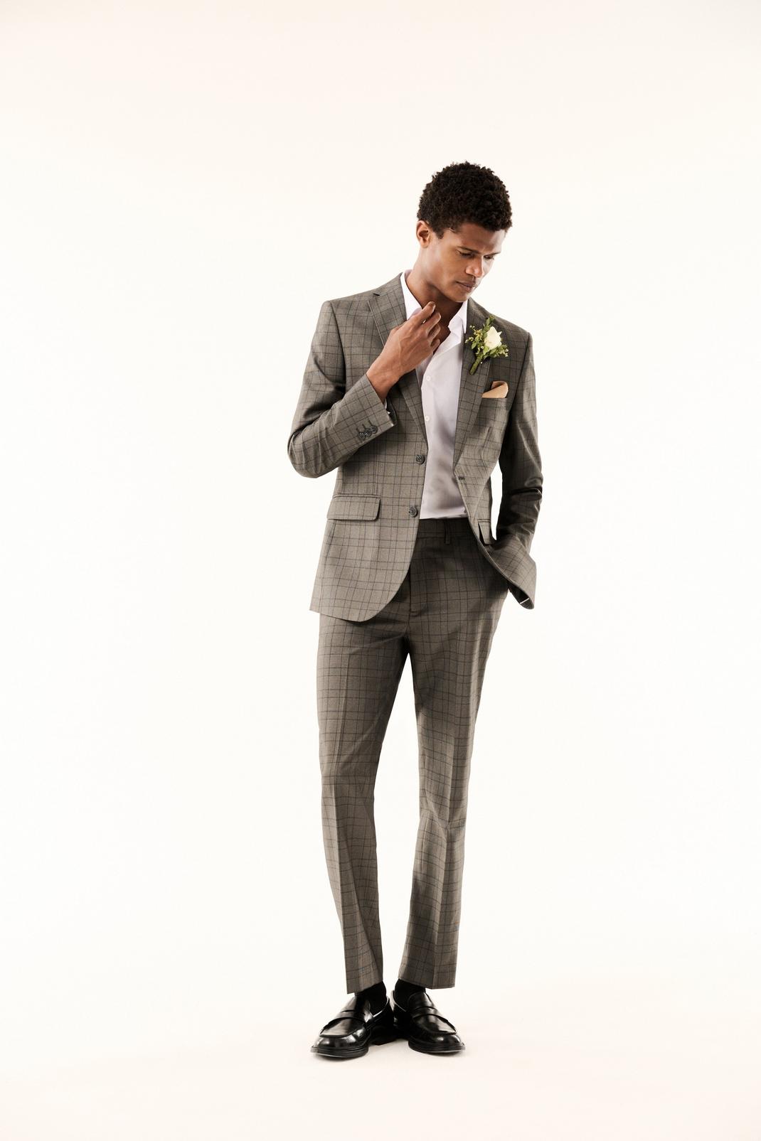 109 Tailored Fit Grey Pow Check Jacket image number 2