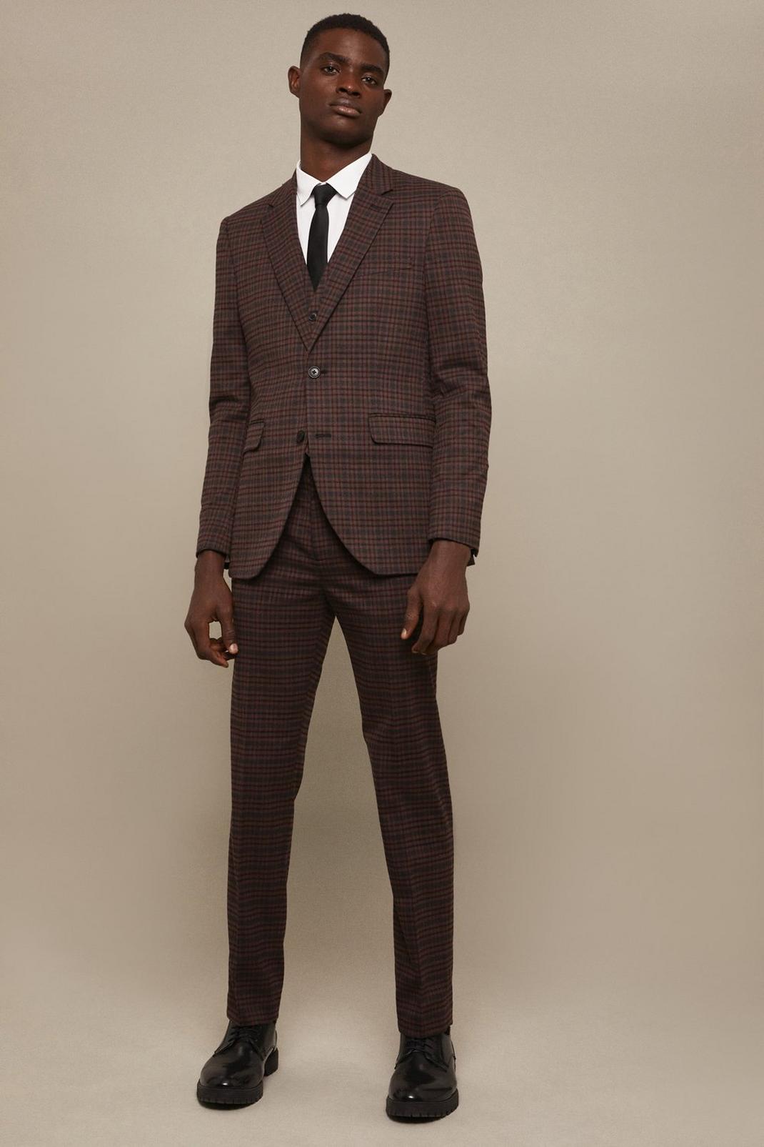 Slim Fit Brown Check Suit Jacket image number 1
