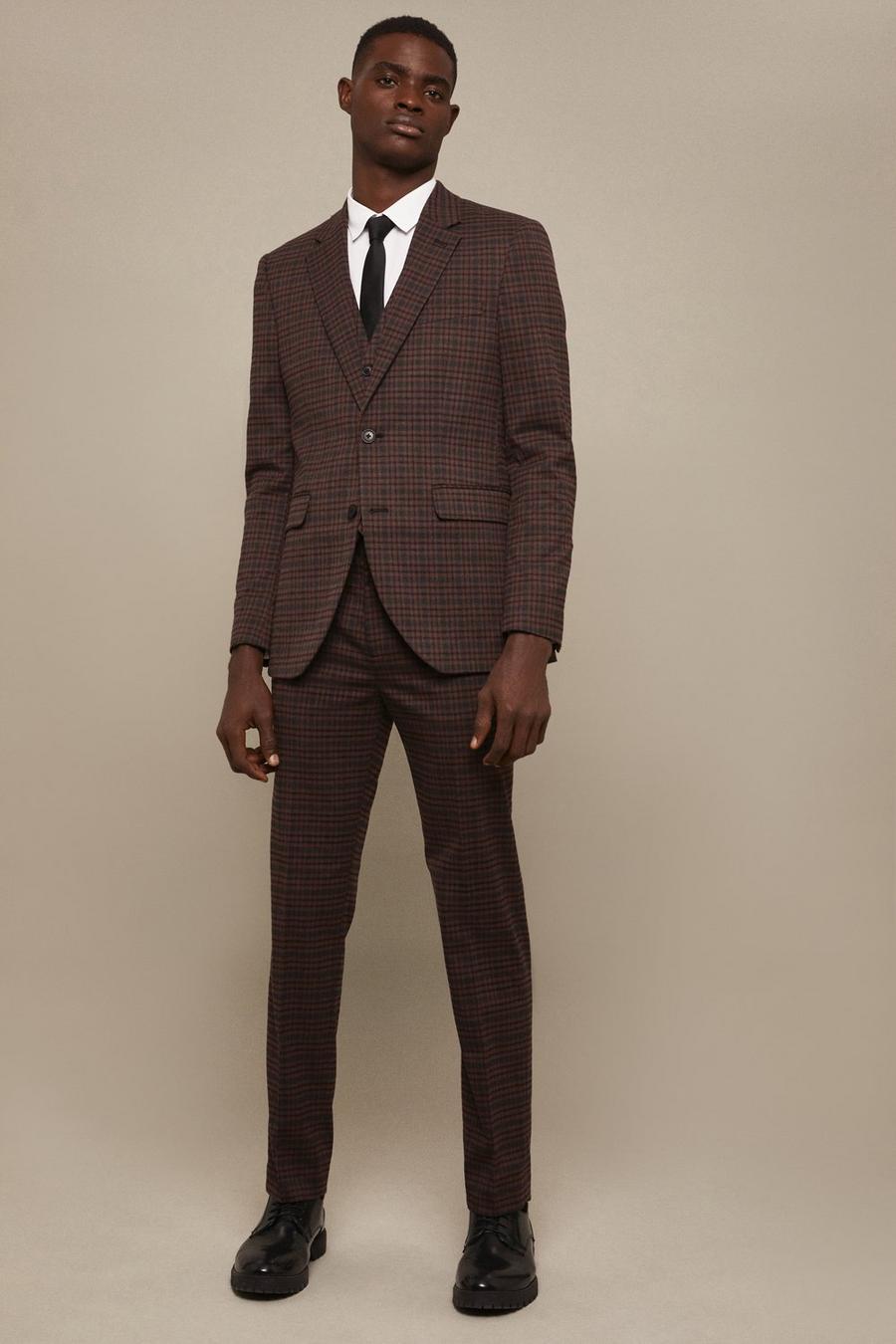Slim Fit Brown Check Three-Piece Suit