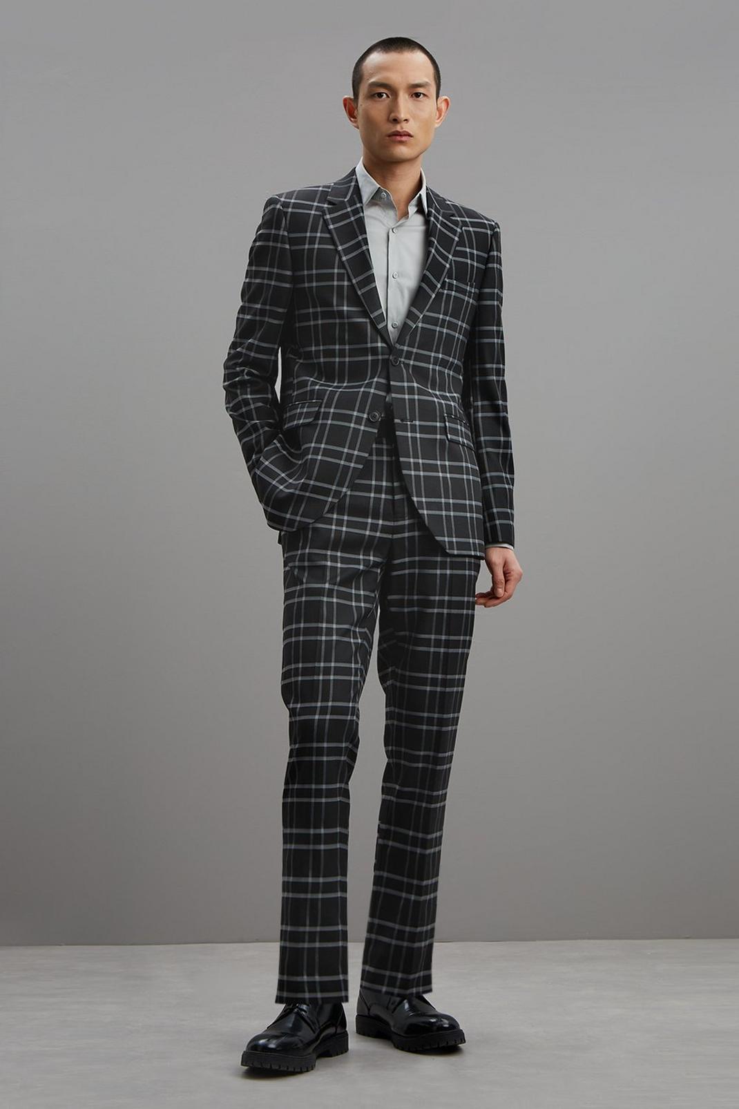 Slim Fit Navy Check Two-Piece Suit image number 2