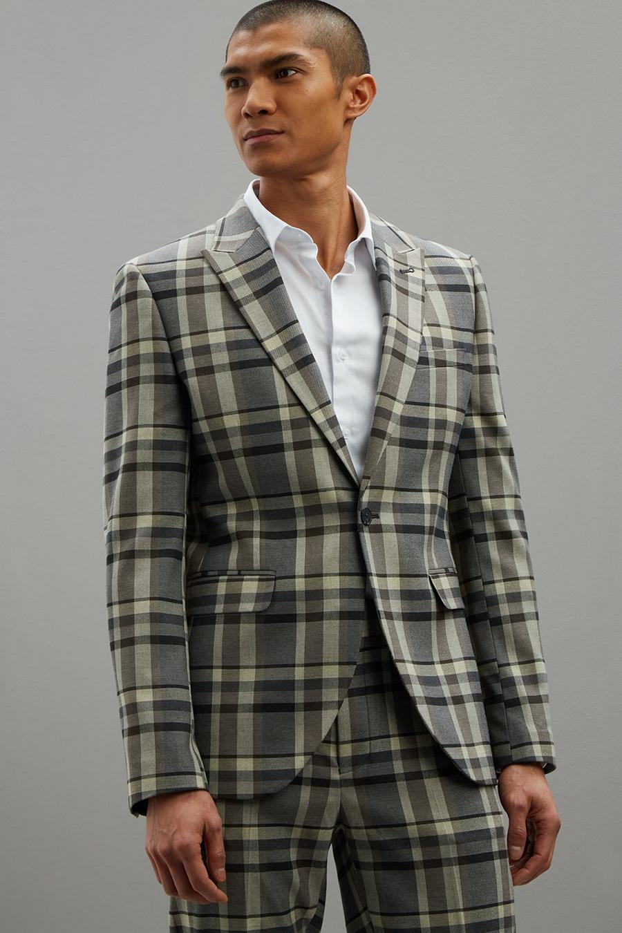 Skinny Fit Folk Brown Check Two-Piece Suit