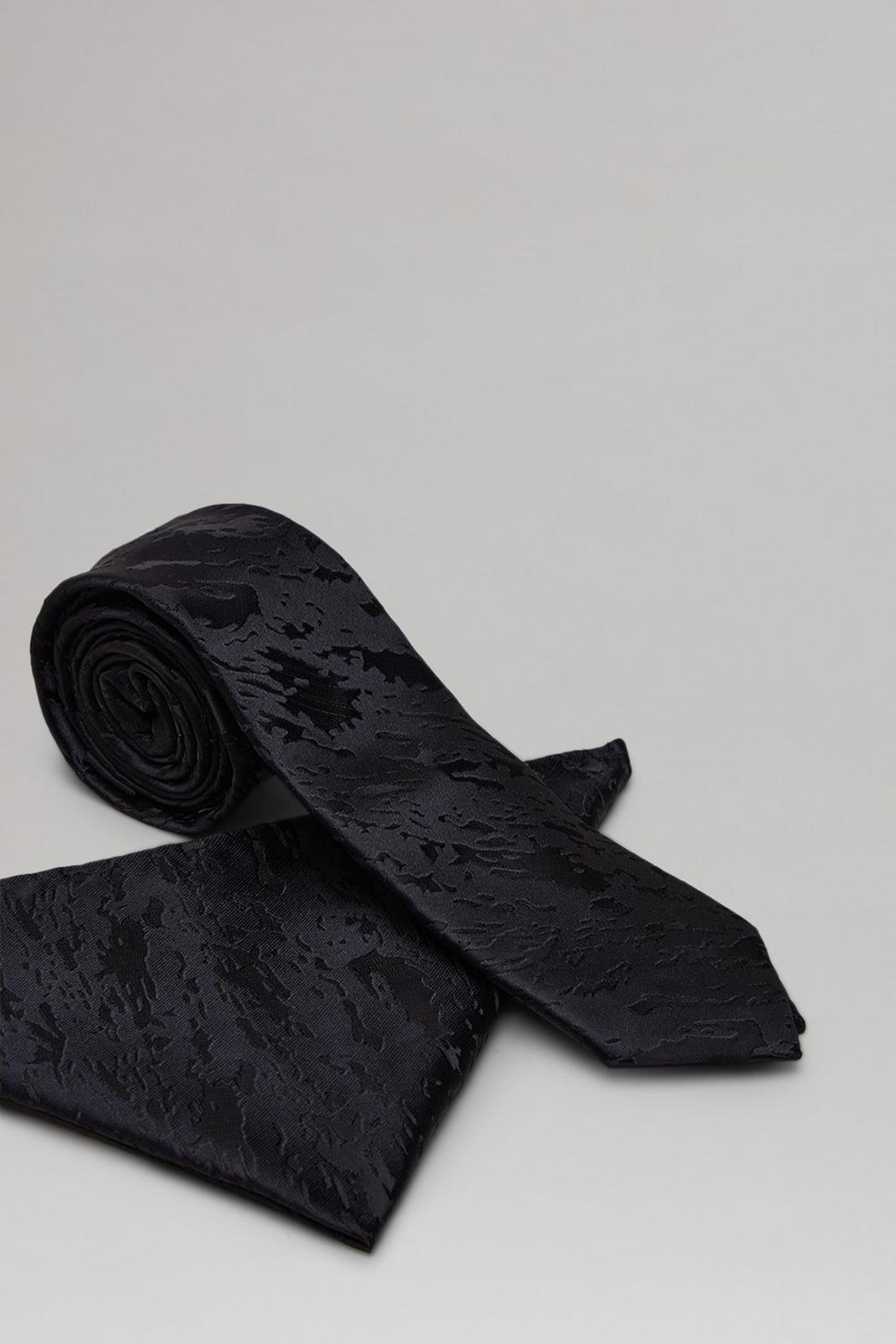 105 Black Jacquard Tie, Square, Tie Bar Gift Box image number 2