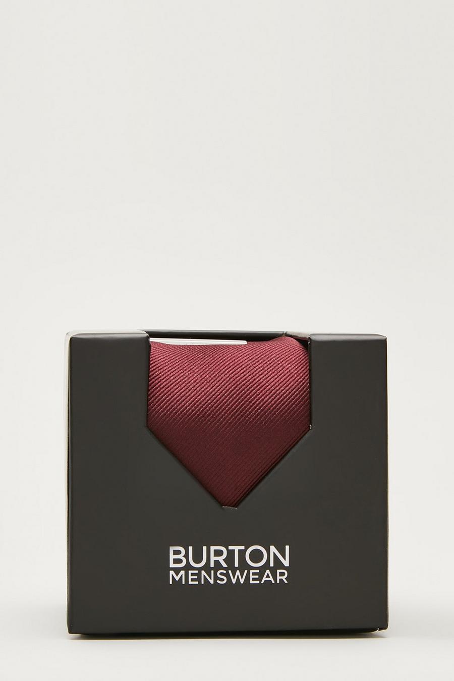 Dark Burgundy Tie, Square and Tie Bar Gifting Box