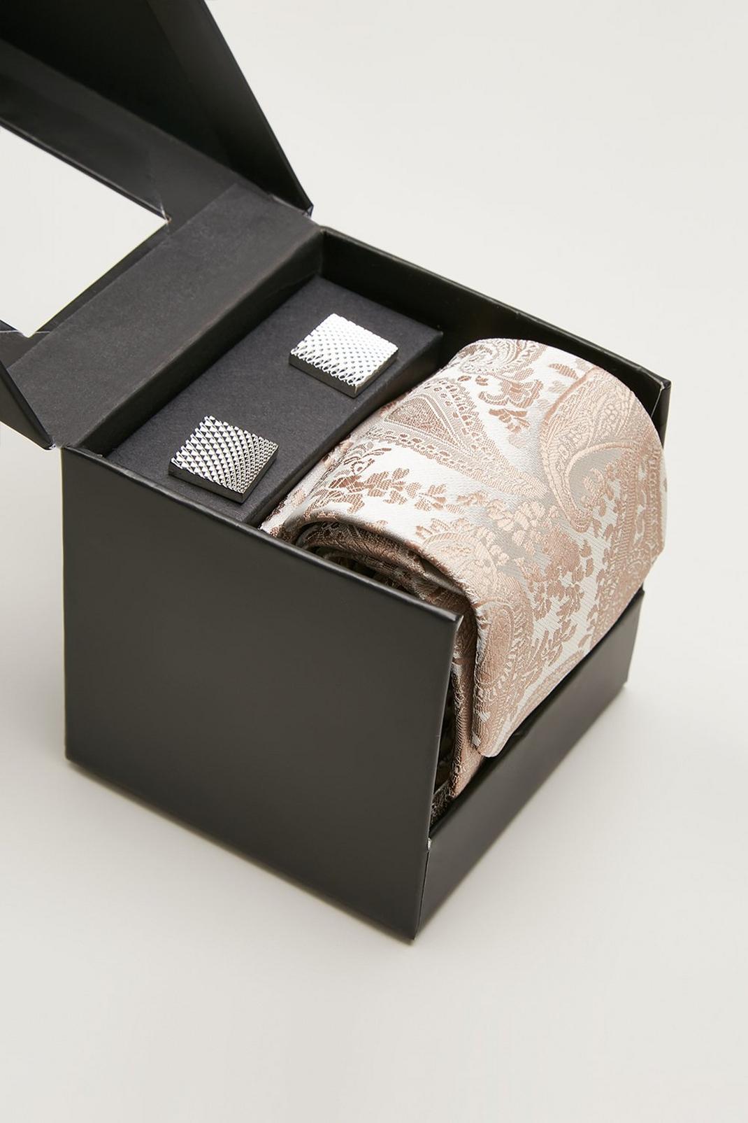 184 Champagne Paisley Tie And Cuff Links Gift Box image number 2