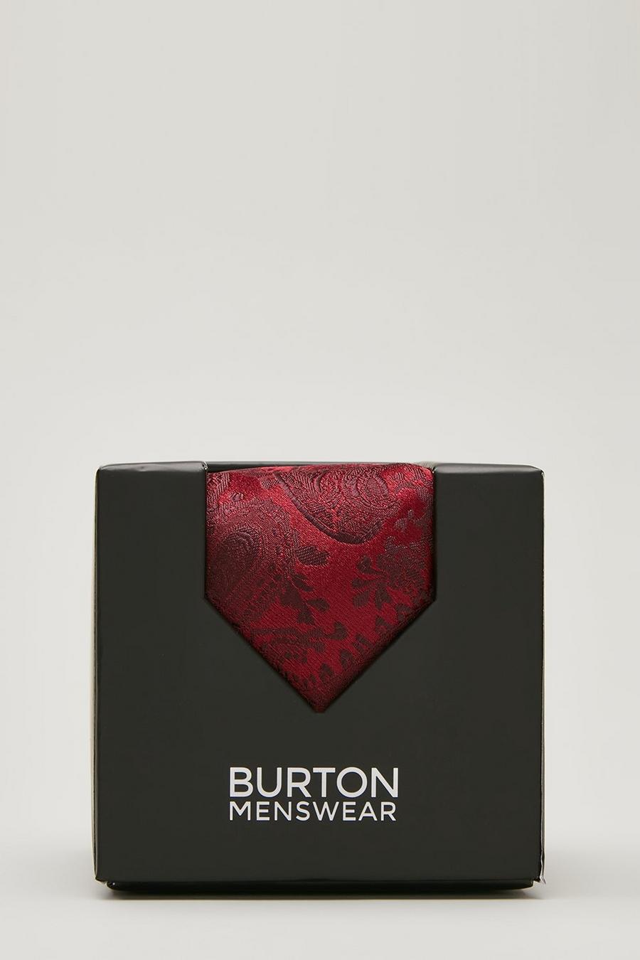 Burgundy Paisley Tie Set Cuff Links Gift Box