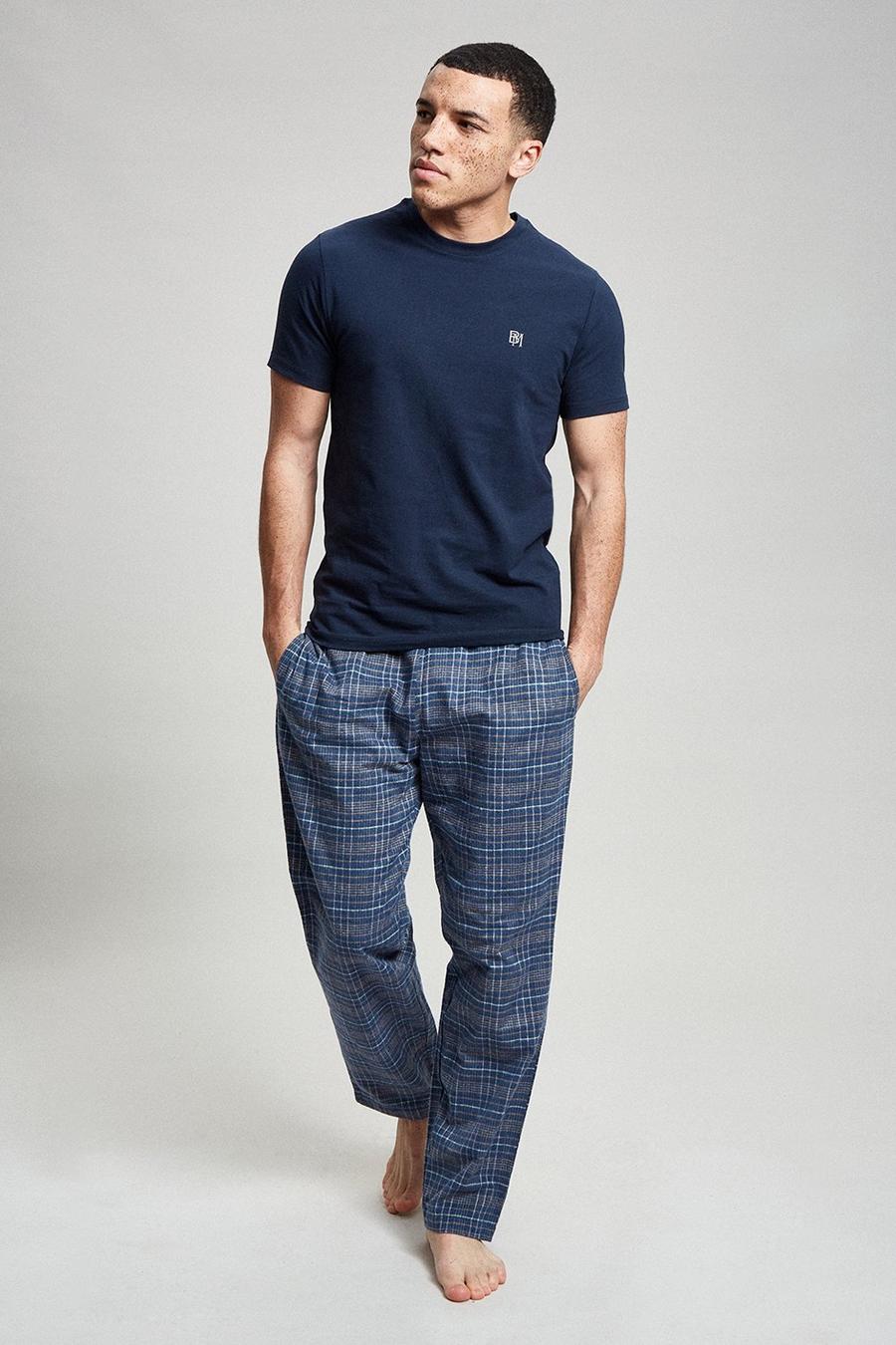 Navy Short Sleeve Tee & Check Pyjama Set