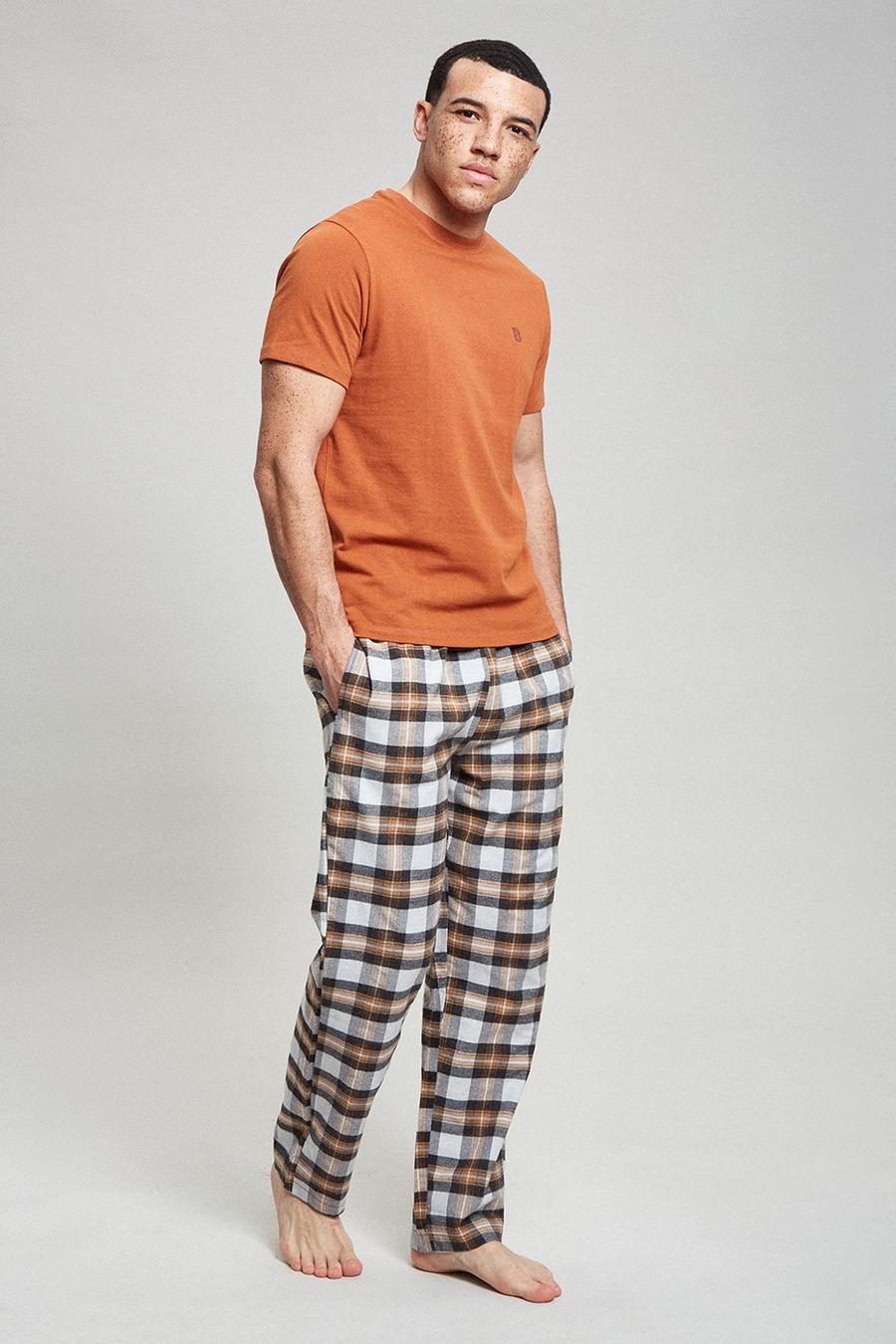 Rust Short Sleeve Tee & Check Pyjama Set