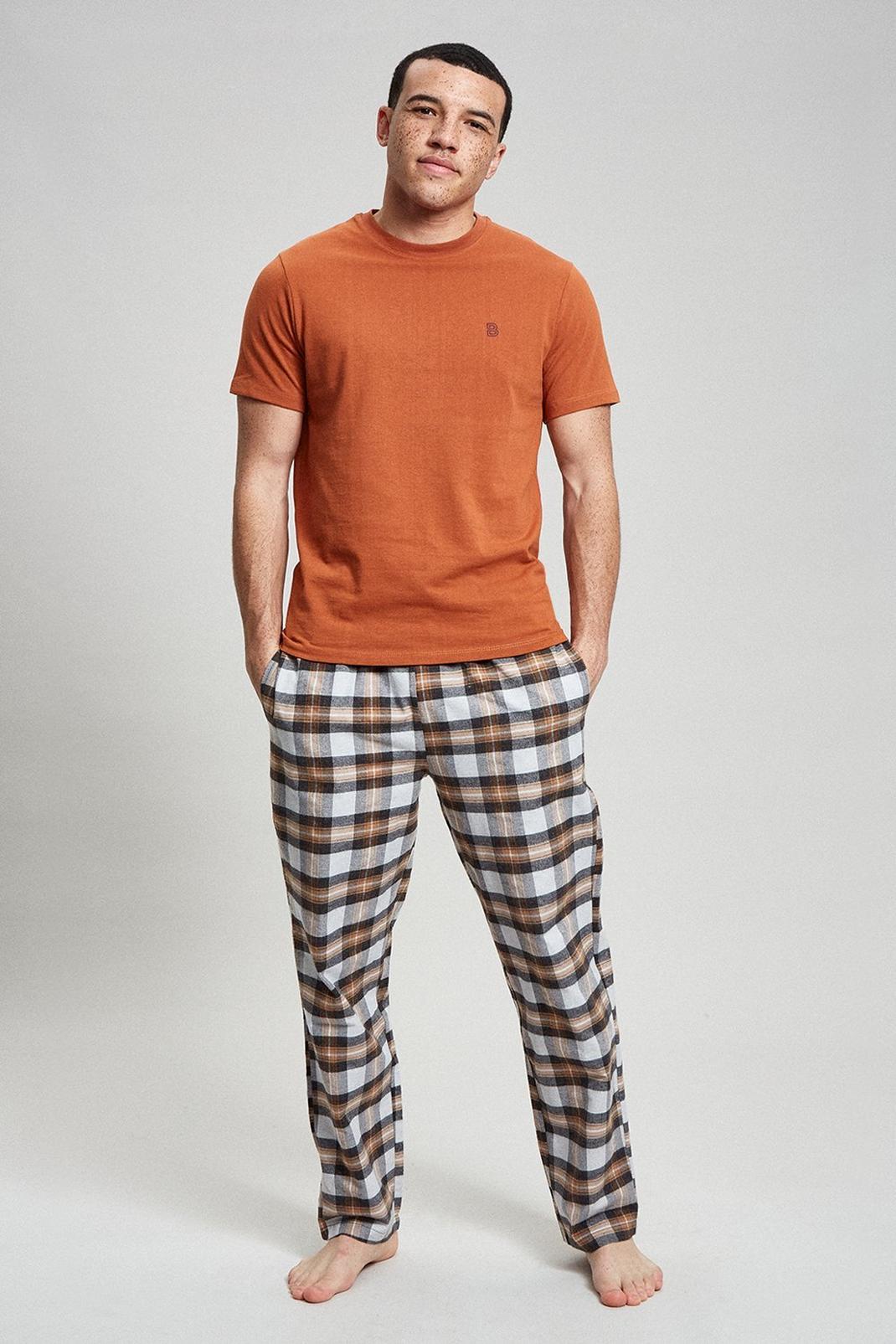 208 Rust Short Sleeve Tee & Check Pyjama Set image number 2